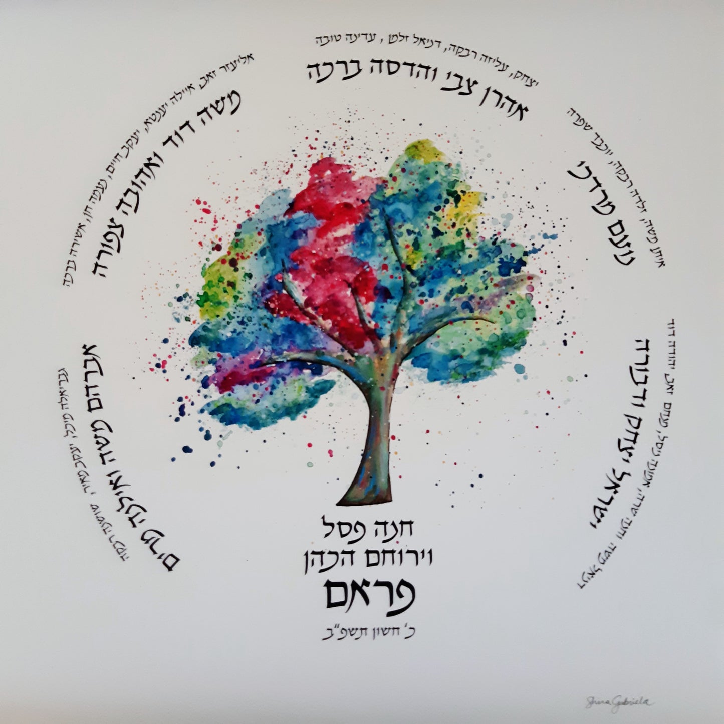 Rainbow Watercolor Family Tree